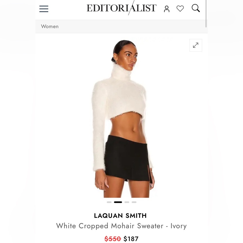 LAQUAN SMITH Mohair Sweater Cropped Pearl Detail Openback NWT
